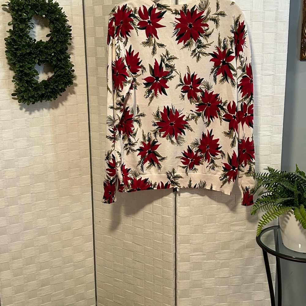 Poinsettia Christmas Cardigan by Talbots - Picture 2 of 9